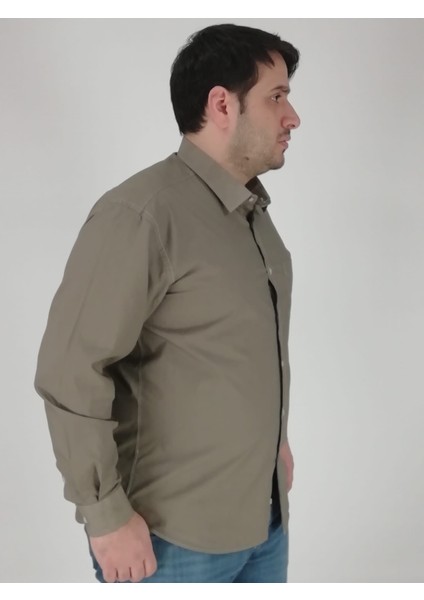 Büyük Beden Vintage Düz Haki Erkek Gömlek BTL-6177-TSS modelleri