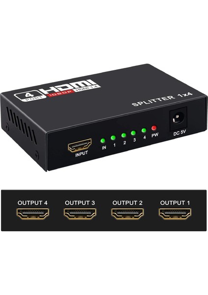 4 Port HDMI Çoğaltıcı HDMI Splitter 1 Giriş 4 Çıkış HDMI Çoklayıcı 4 Ekran Full Ultra Hd 1080P