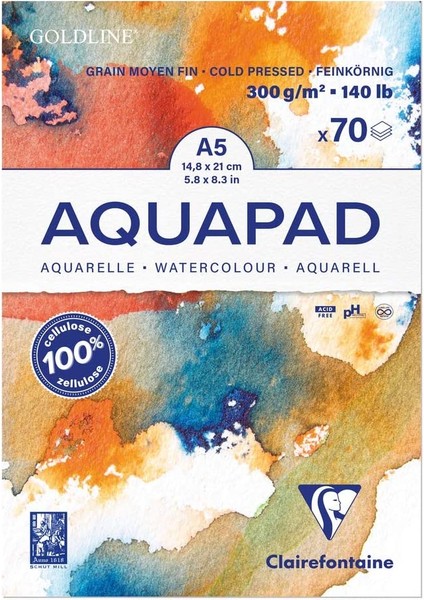 Goldline Aquapad Soğuk Baskı - Orta Doku Sulu Boya Defteri 300 Gr. A5 70 Yaprak