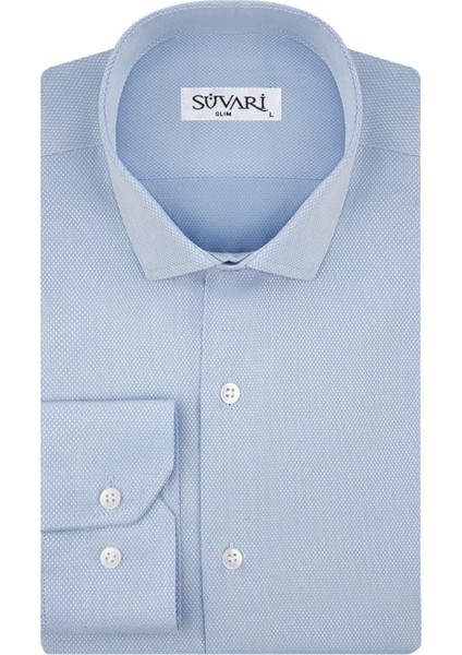 GM2024700309 Klasik Yaka Slim Fit Armürlü Mavi Erkek Gömlek fiyatları