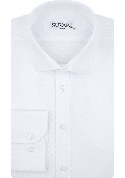 GM2024700291 Klasik Yaka Slim Fit Armürlü Mavi Erkek Gömlek