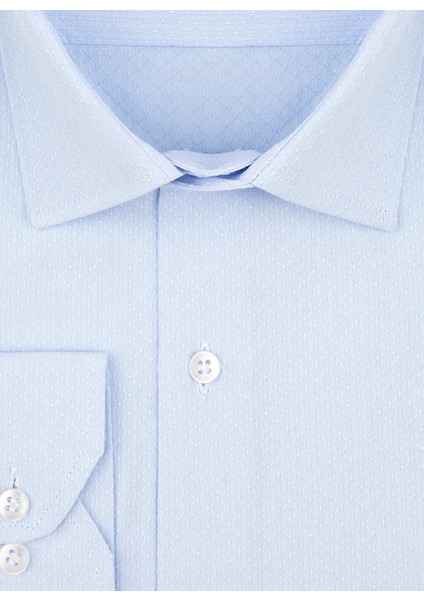 GM2025000183 Klasik Yaka Regular Fit Armürlü Mavi Erkek Gömlek