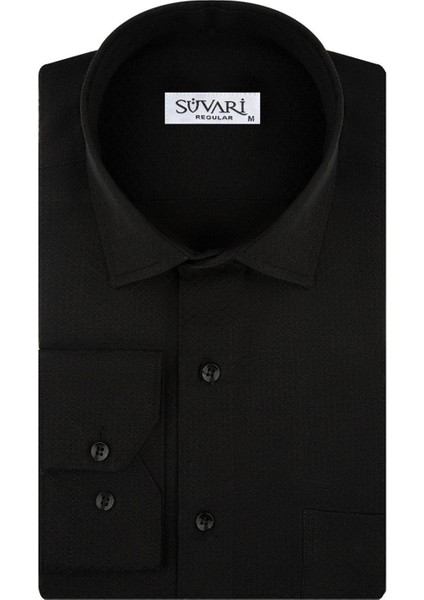 GM2025000183 Klasik Yaka Regular Fit Armürlü Siyah Erkek Gömlek fiyatları