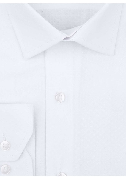 GM2025000183 Klasik Yaka Regular Fit Armürlü Beyaz Erkek Gömlek