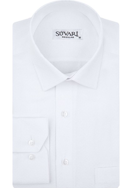 GM2025000183 Klasik Yaka Regular Fit Armürlü Beyaz Erkek Gömlek