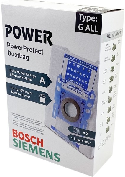 Siemens Uyumlu VSZ5SEN2 Z5.0 Powersensor Elektrikli Süpürge Power Kutulu 4 Adet Toz Torbası 1 Mikro Filtre