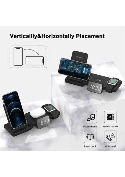 C100 5 1 Saat Kablosuz Şarj Şarj Tutucu Standı Iphone - Apple Watch Uyumlu - Airpods (Yurt Dışından) fırsatları