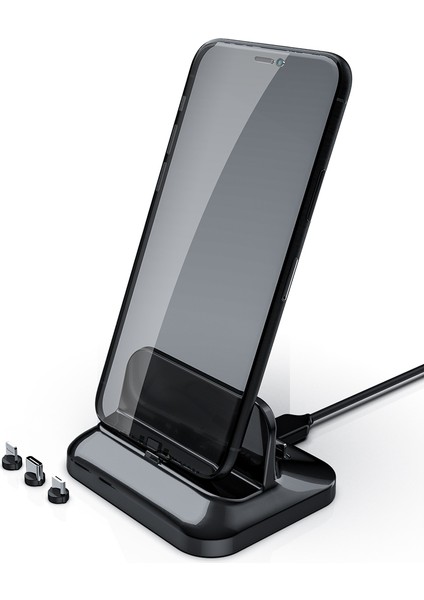 Xbx-02 Kablosuz Şarj Cihazı, Tip-C & Mikro USB & 8 Pin Arabirimi, Iphone, Airpods ve Diğer Android Telefonlar (Siyah) (Yurt Dışından)