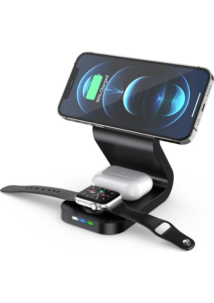 B-13 15W Max 3'te 1 Mobil Telefonlar ve Apple Watch Uyumlus & Airpod'lar İçin Manyetik Kablosuz Şarj Cihazı (Siyah) (Yurt Dışından) fiyatları