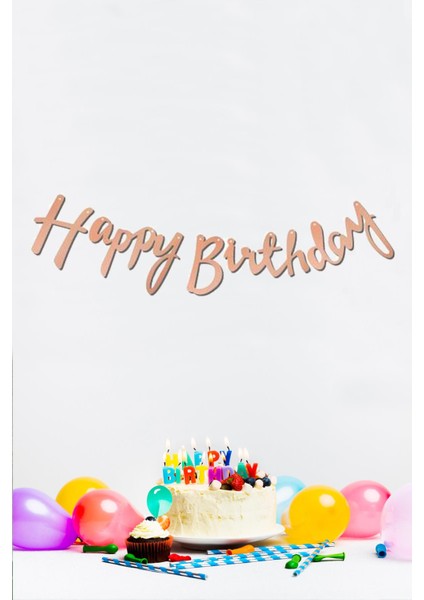 Happy Birthday Rose Gold Doğum Günü Banner Kaligrafi Banner Yazı Rose Gold