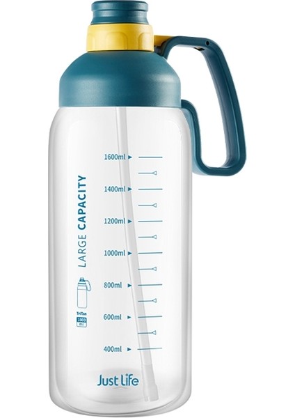 1.8 lt. Plastik Su Kupası Ölçekli Büyük Kapasiteli Taşınabilir Saman Uzay Kupası Açık Spor Şişesi (Mavi) (Yurt Dışından)