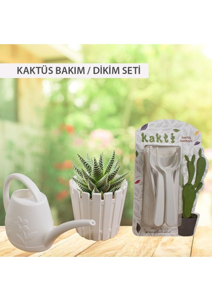 Kaktüs Saksısı, Sulama Kabı ve Kaktüs Dikim Bakım Kiti 3'lü Set Beyaz