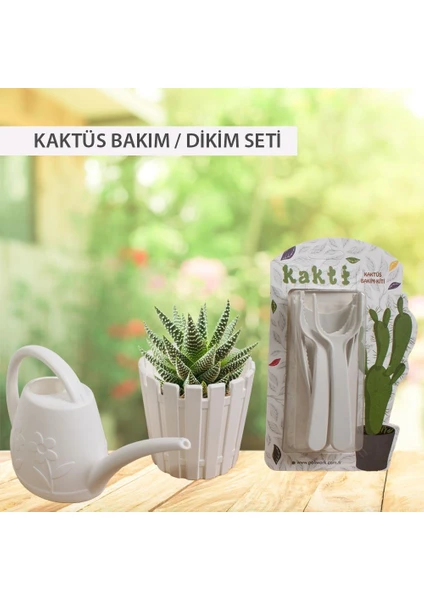 Kaktüs Saksısı, Sulama Kabı ve Kaktüs Dikim Bakım Kiti 3'lü Set Beyaz