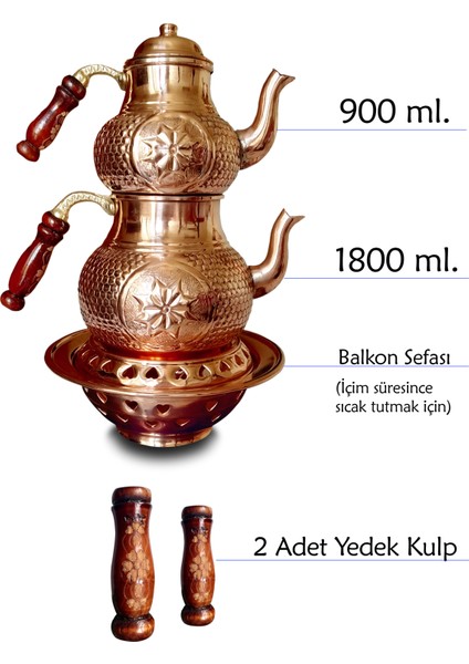 El Yapımı Yıldız Petek Zımba Ocaklı Bakır Çaydanlık Takımı