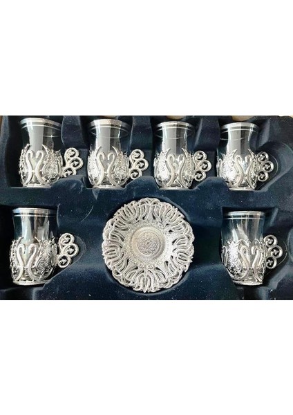 Çay Fincan Takımı 6 Kişilik Fincan Özel Desen Metal Döküm Cay Seti Hediyelik
