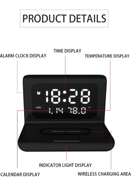 Rt1 10W Qi Evrensel Çok Fonksiyonlu Cep Telefonu Kablosuz Şarj Çalar Saat ve Saat / Takvim / Sıcaklık Ekranı (Beyaz) (Yurt Dışından) fiyatları