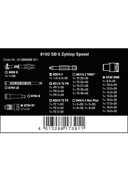8100 Sb6 Zyklop Speed Cırcır 3/8" Lokma/bits Seti (05004046001) fırsatları