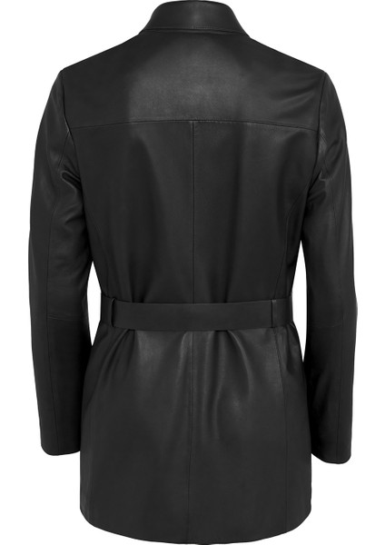 Kelly Siyah Kadın Deri Trençkot fiyatları