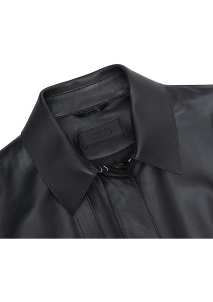 Kelly Siyah Kadın Deri Trençkot modelleri