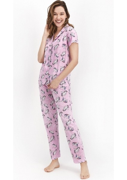 2416 Kadın Önden Düğmeli Pijama Takımı