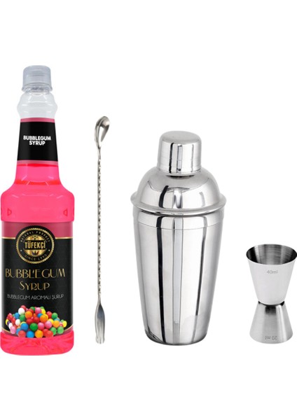 Bubble Gum Kokteyl Şurubu Bar Kaşığı Shaker ve Jigger Avantajlı Bar Set