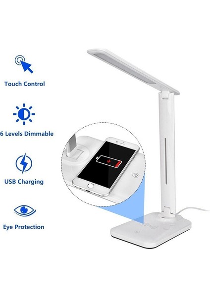 Katlanabilir USB Şarj LED Dokun Danışma Masa Lambası Qi Kablosuz Telefon Şarj Lambası Gece Lambası (Yurt Dışından)