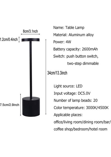 Akülü LED Taşınabilir USB Şarj Edilebilir Masa Lambası - Altın (Yurt Dışından)