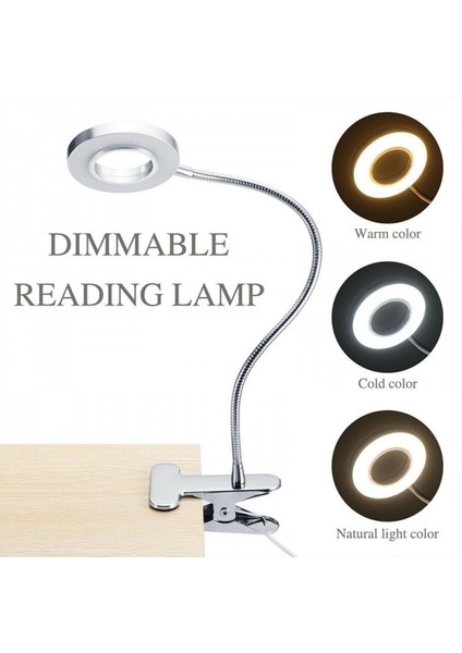 Kısılabilir LED Esnek USB Okuma Lambası Klipsli Yanında Yatak Masa Lambası (Gümüş) (Yurt Dışından)