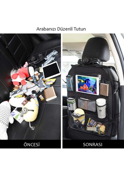 Araba Koltuk Arkası Eşya Düzenleyici Organizer Koltuk Arkası Koruyucu Tablet Cepli 2'li