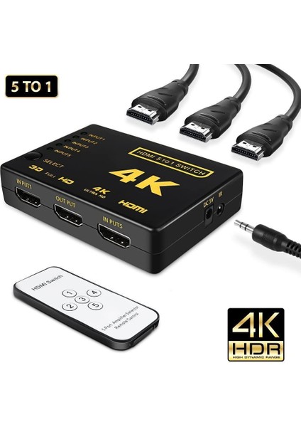 5 Port HDMI Switch Kumandalı HDMI Seçici 5 Giriş 1 Çıkış HDMI Çoğaltıcı HD1080P