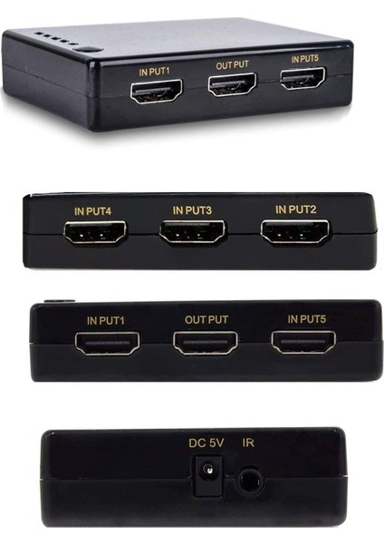 5 Port HDMI Switch Kumandalı HDMI Seçici 5 Giriş 1 Çıkış HDMI Çoğaltıcı HD1080P