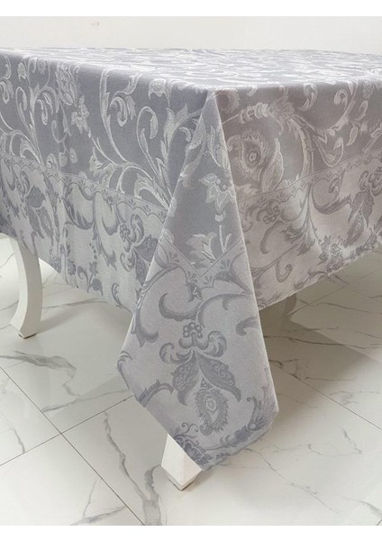 İpek Lüx Jakar Polycotton Kumaş Gri Masa Örtüsü Dikdörtgen 160x350 cm - 1071
