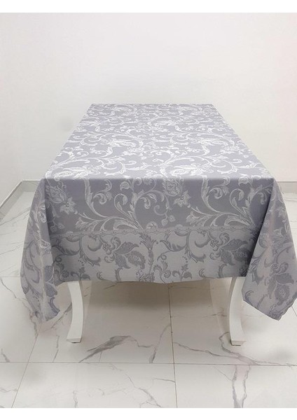 İpek Lüx Jakar Polycotton Kumaş Gri Masa Örtüsü Dikdörtgen 160x350 cm - 1071