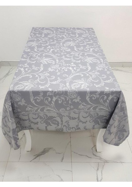 İpek Lüx Jakar Polycotton Kumaş Gri Masa Örtüsü Dikdörtgen 160x350 cm - 1071