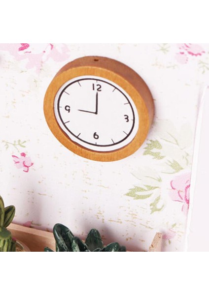 El Yapımı Yuvarlak Ahşap Duvar Saati Minyatür 1:12 Ölçekli Dollhouse Dekoratif Sarı (Yurt Dışından)