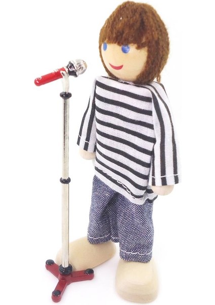 1/12 Dollhouse Minyatür Müzikal Enstrüman Alaşım Mikrofon W / Tutucu Kırmızı (Yurt Dışından)