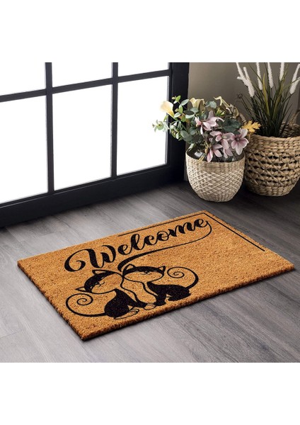 Paspas Welcome Cats Desenli Kapı Önü Paspası