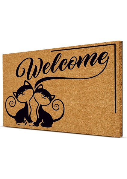 Paspas Welcome Cats Desenli Kapı Önü Paspası