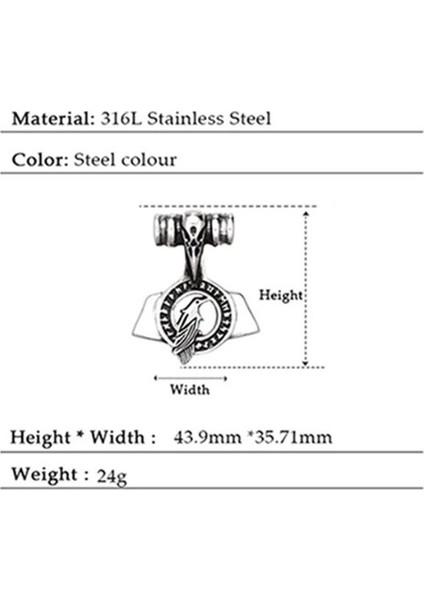 Paslanmaz Çelik Viking Mitoloji Raven Kuş Kolye -Viking Kuzgun Kolye