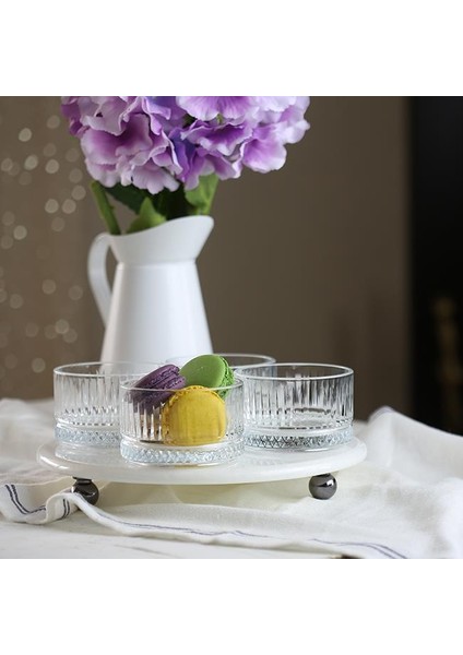 Mermer Beyaz 25 cm Füme Boncuk Ayak Elysia 4'lü Reçellik Ikramlık