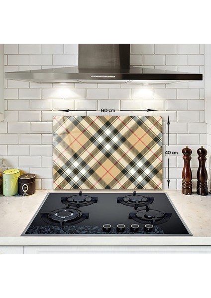 Cam Ocak Arkası Koruyucu | Krem Ekose Desen | 52cm X 60cm fiyatları