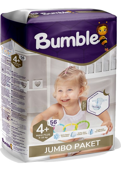 4+ Maxi Plus Çocuk Bezi Jumbo Paket (9-16) kg 56'lı