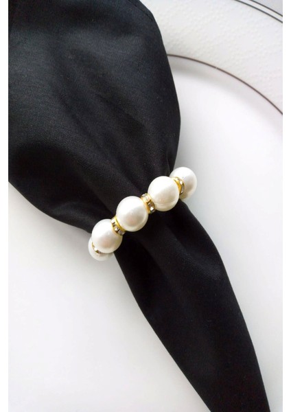 6 Adet Gold Taş Detaylı Inci Peçete Yüzüğü