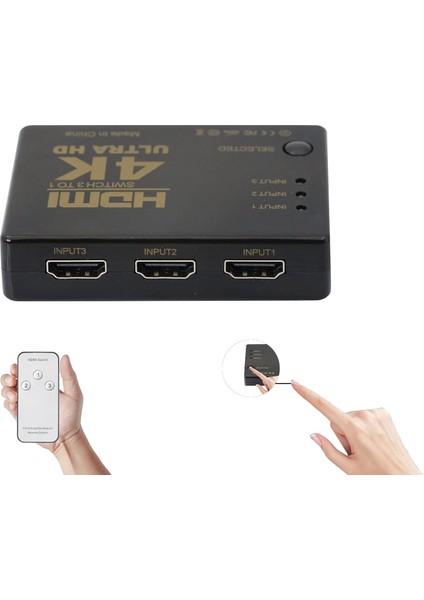 3 Port HDMI Switch Kumandalı HDMI Seçici 3 Giriş 1 Çıkış HDMI Çoğaltıcı HD1080P