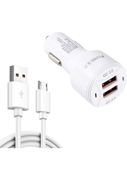 TE-092 36W Dual Qc3.0 USB Hızlı Araç Şarj + USB Mikro USB Veri Kablosu Set Beyaz (Yurt Dışından)