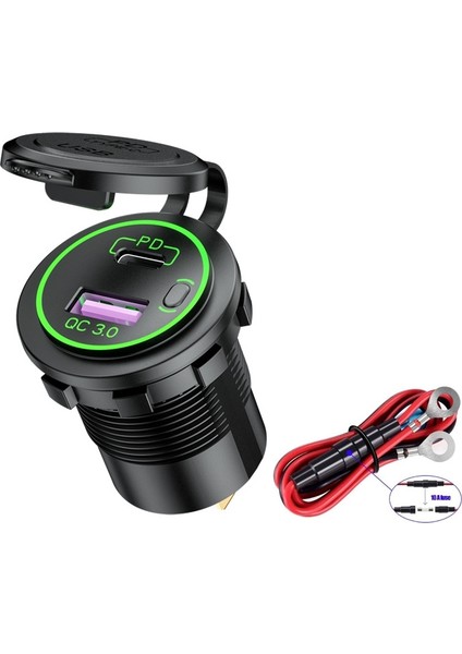 Araba Motosiklet Gemi Modifiye USB Şarj Su Geçirmez Pd + Qc3.0 Hızlı Şarj, Model: 60CM Hattı ile (Yurt Dışından)