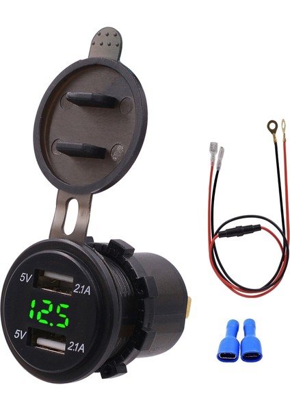 Evrensel Araba Çift Bağlantı Noktası USB Şarj Güç Çıkışı Adaptörü 4.2A 5 V IP66 LED Dijital Voltmetre + 60CM Kablo (Yurt Dışından)
