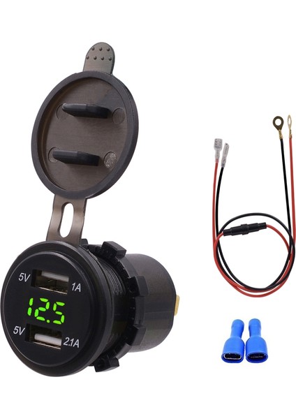 Evrensel Araba Çift Bağlantı Noktası USB Şarj Güç Çıkışı Adaptörü 3.1A 5 V IP66 LED Dijital Voltmetre + 60CM Kablo (Yurt Dışından)