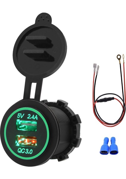 Evrensel Araba Qc3.0 Çift Bağlantı Noktası USB Şarj Güç Çıkışı Adaptörü 5 V 2.4A IP66 ile 60 cm Kablo (Yurt Dışından)
