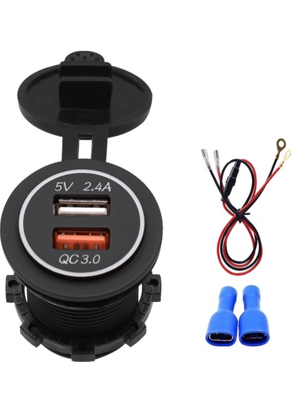 Evrensel Araba Qc3.0 Çift Bağlantı Noktası USB Şarj Güç Çıkışı Adaptörü 5 V 2.4A IP66 ile 60 cm Kablo (Yurt Dışından) fiyatları
